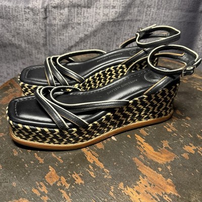 Antonio Melani Women strappy Sandals Platform  8 Shoes Leather Ankle Strap Black