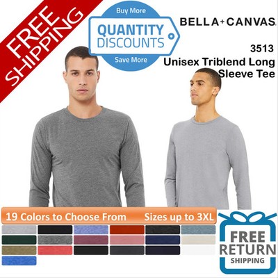   BELLA + CANVAS Unisex Triblend Long Sleeve T Shirt Pre-shrunk Up To 3XL 3513