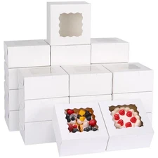 Moretoes 80pcs 6x6x3 Inches Bakery Boxes Cookie Boxes with Window Small Treat...