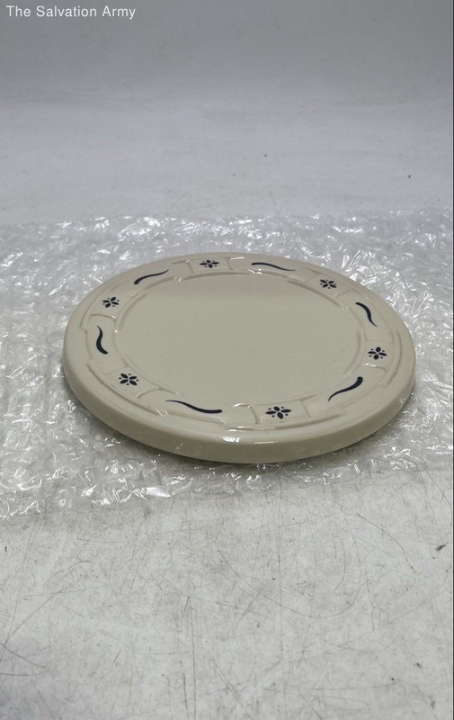 Longaberger Pottery Traditions Woven Beige Round Spoon Rest Trivet Plate
