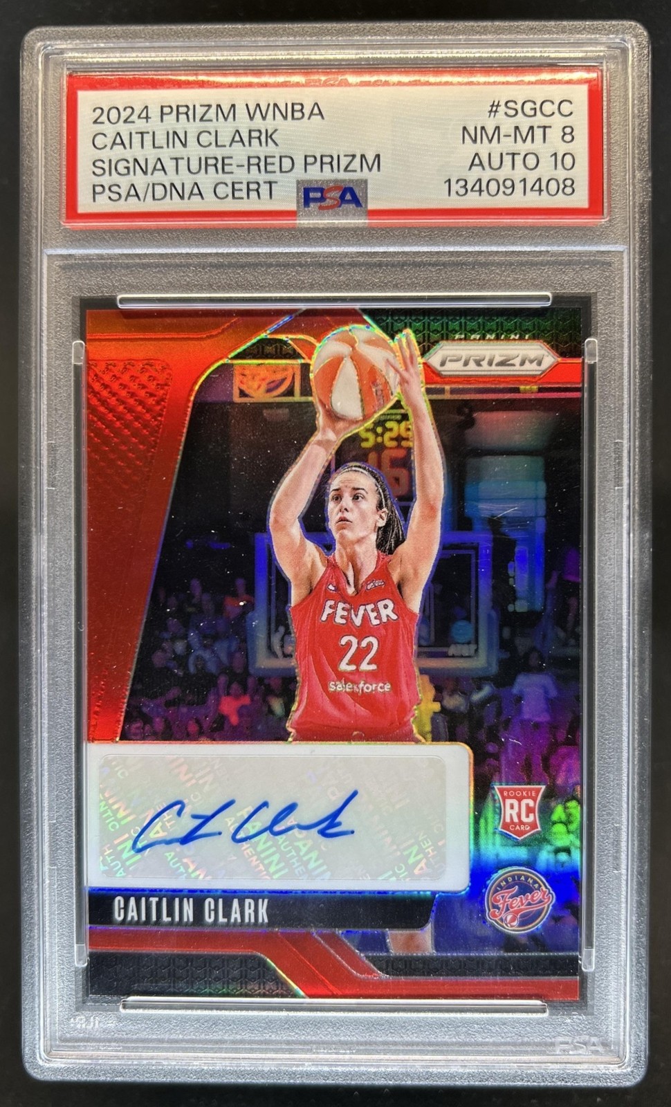 2024 Panini WNBA Prizm Caitlin Clark Signatures RC Red Auto #/99 Fever PSA 8 10