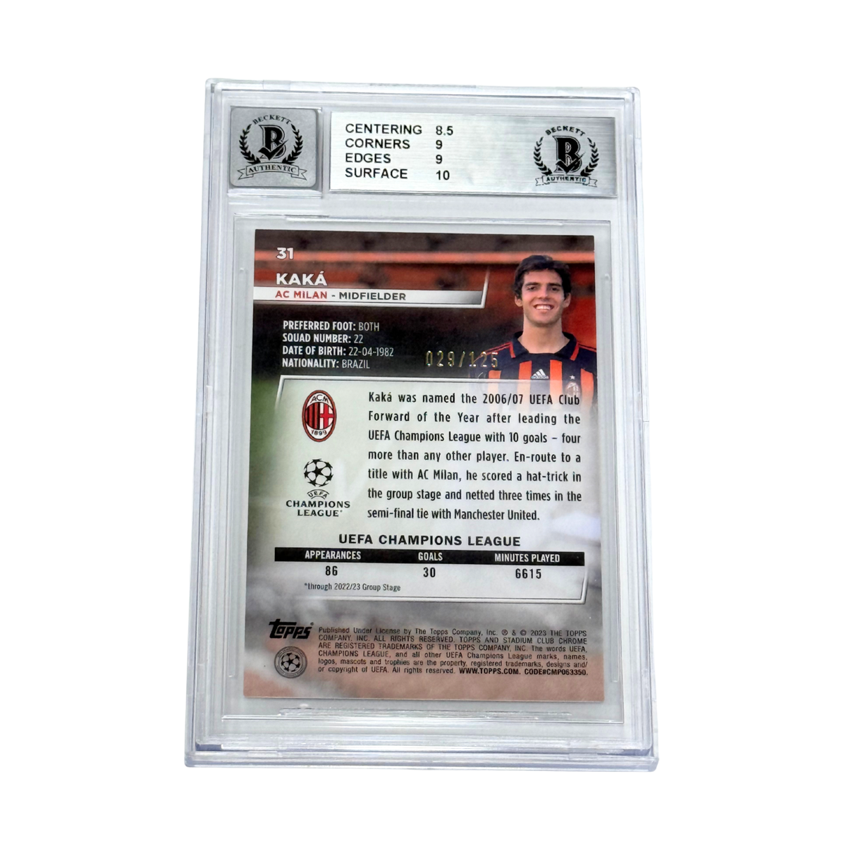 kakaオーダーページ Kaka Signed 2022-23 Topps Stadium Club Chrome Green /125 – BGS 9
