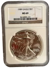 1989 American Silver Eagle $1 Dollar Coin One Troy Ounce 0.999 Fine NGC MS69