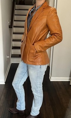 Vintage 70s Golden State Leather Jacket Women XS Cognac Western 