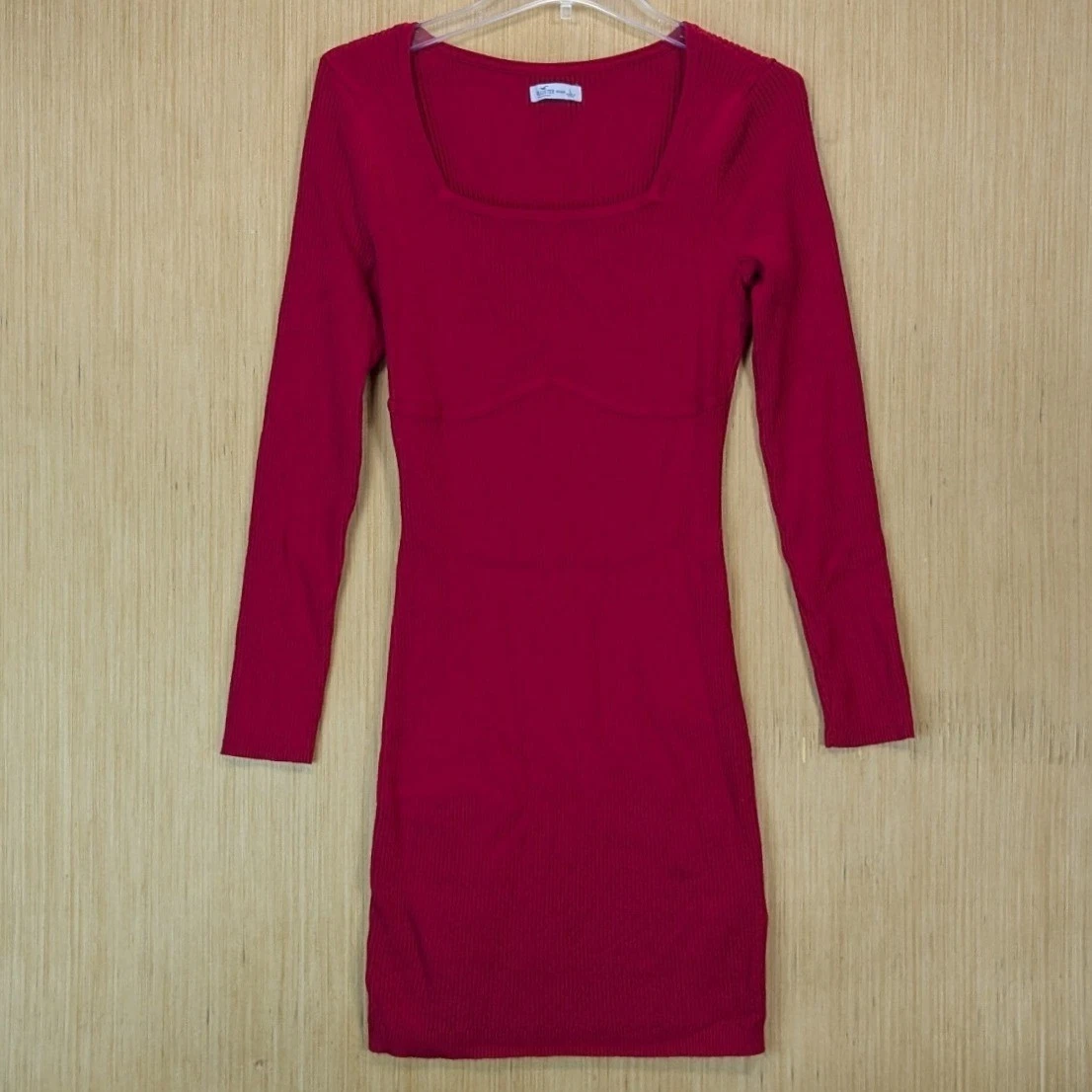 hollister red sweater dress NWOT Hollister Red Ribbed Sweater Dress (L) Square Neckline Underbust Shaping