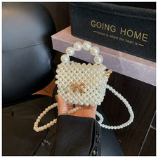Girls Pearl Tweed Mini Handbag Coin Purse Kids Princess Shoulder Bag Chain