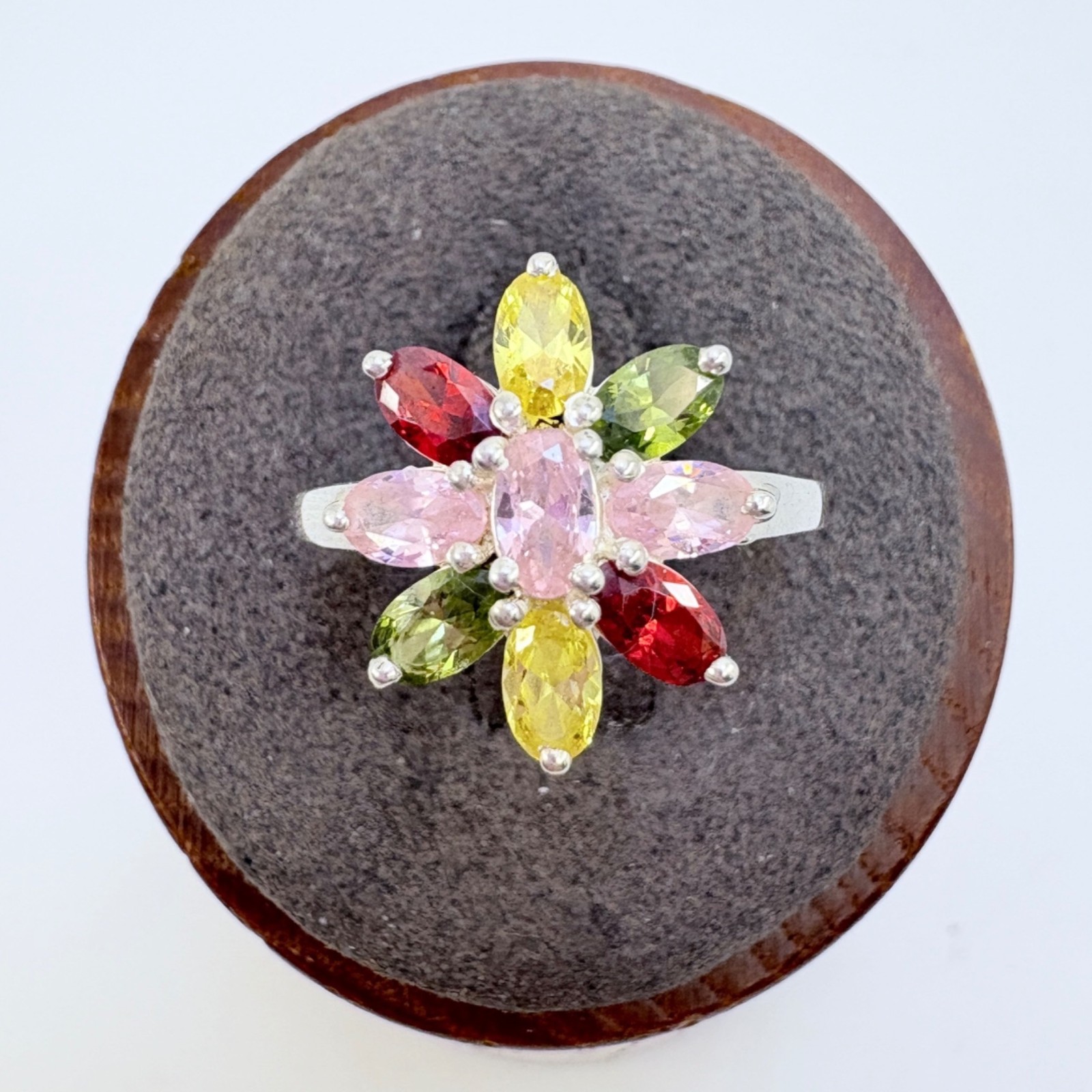 Multi-Gemstone Flower Design Statement Ring VTG S… - image 1