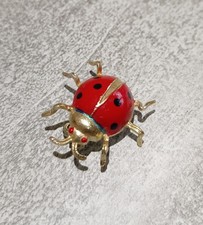 Vintage Dainty Ladybug Beetle Bug Insect Red Black Green Enamel Gold Tone Brooch