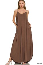Zenana Woven Crinkle Cami Maxi Dress with Side Pockets