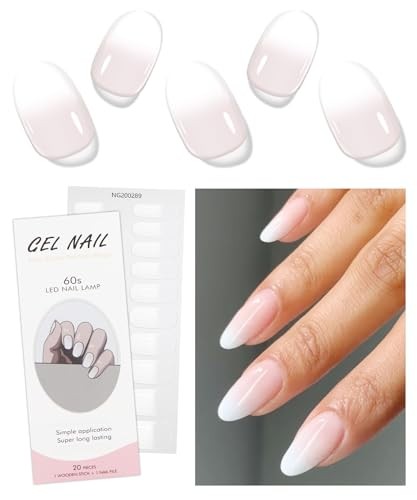 Gel Nail Stickers White Transparent Semi Cured Gel Nail Strips Wraps UV/LED