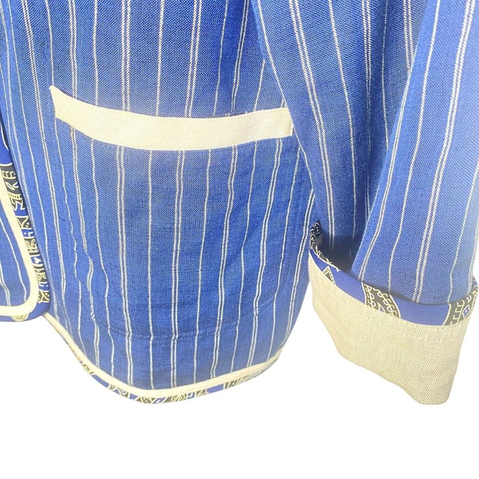 Koos of Course Reversible Blue Pinstripe and Cream 4 button Linen Jacket Size Lg - Image 4 of 4