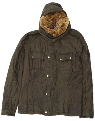 Belstaff Herren Jacke aus gewachster Baumwolle mit Kapuze UK 38 mittelgrün Nylon DC03