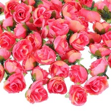 100Pcs 1.18 Inch Mini Artificial Rose Flower Heads Silk Bouquet Colorful Pink