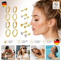 9 Paar Ohrringe Edelstahl Hypoallergen Zirkonia Creolen Geschenk Damen Herren