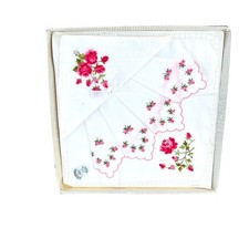 Vtg Desco 2 White Embroidered Red Roses & Ros...