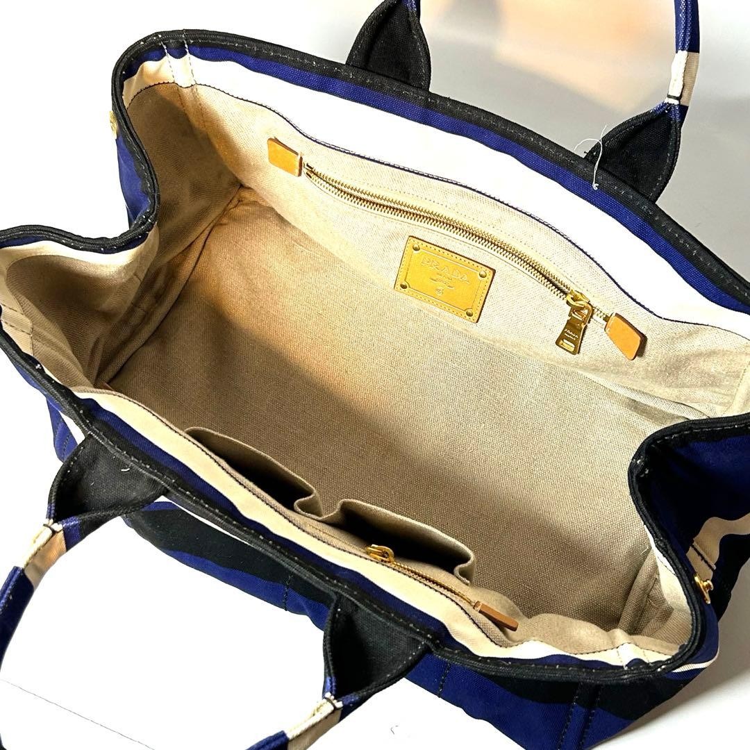 PRADA Canapa Cobalt Tricolor Canvas Tote Bag Unisex Authentic Large Capacity thumbnail 8