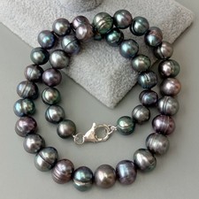 Collar de perlas de patata negra cultivadas de agua dulce de 10-11 mm cierre de plata 925 de 17"