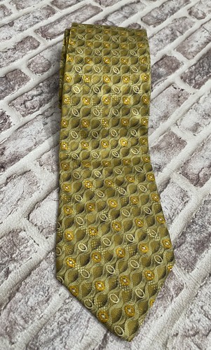 Brioni Tie Mens Silk Yellow Tan Geometric Necktie S Work Italy All Over Print - Picture 4 of 7