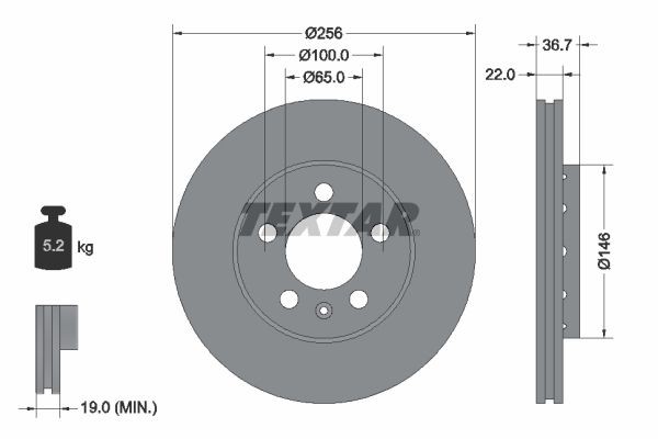 Textar Bremsscheibe Vorne FüR Audi Seat Skoda Streetscooter VW-image