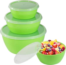 Set of 4 Plastic Prep Bowls with Lids，Microwave and Dishwasher Safe,Ideal