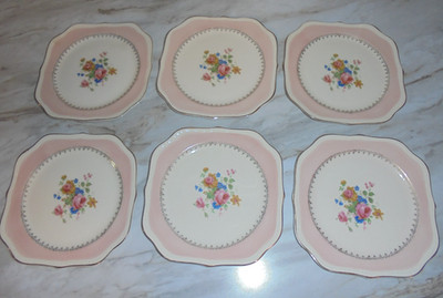 6 Vintage Homer Laughlin Eggshell Georgian Marilyn Pink Square Salad Plates 8''