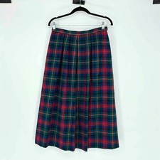 Vtg 80s Pendleton Mac Lennan Tartan Red Green Plaid Midi Wool Skirt - Size S