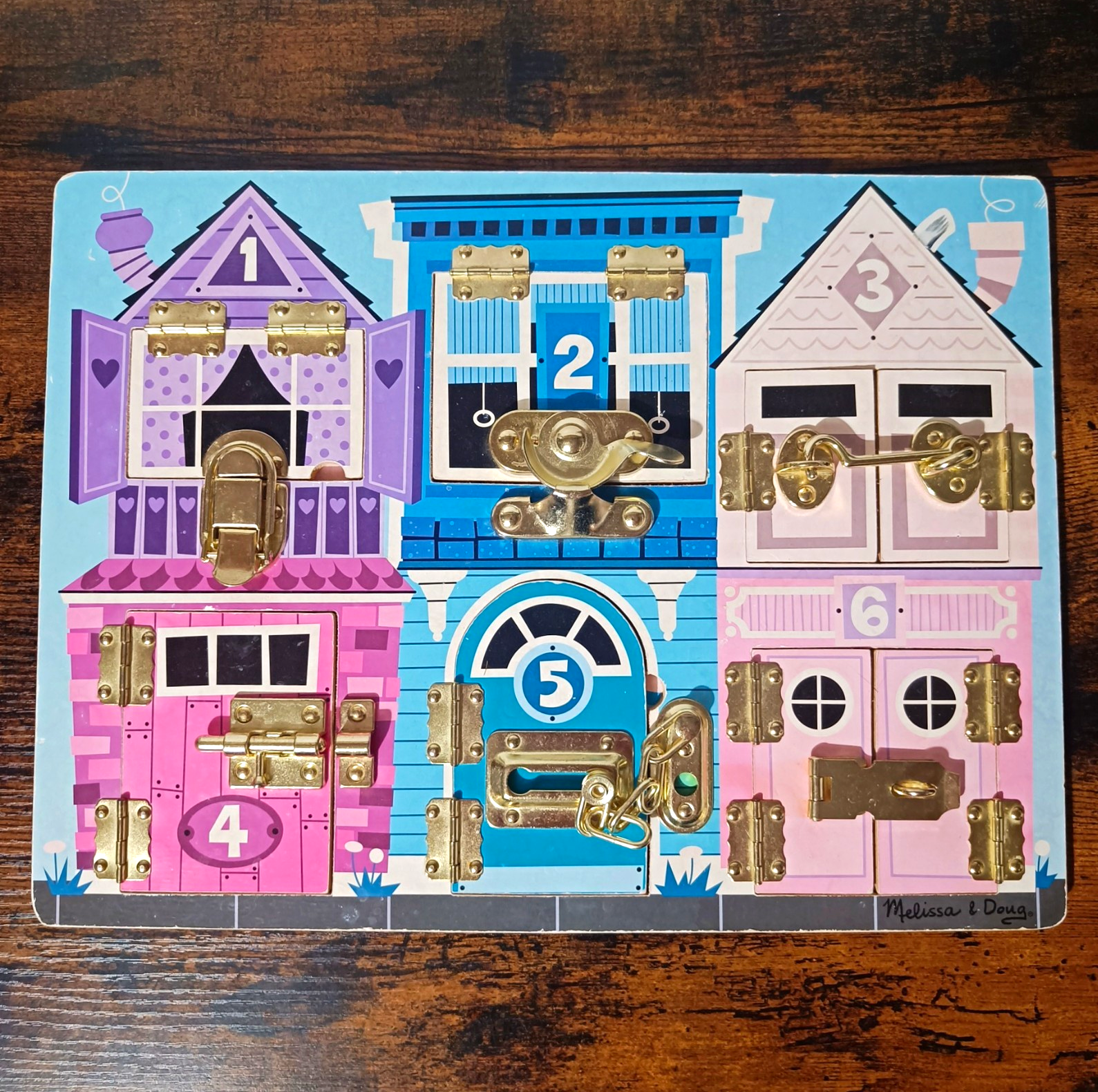 Melissa & Doug Wooden Latches Activity Board Puzzle toddler Numbers animals
