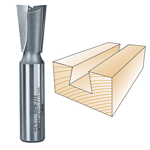 Whiteside Dovetail Bit, 1/2 in. SH x 5/8 in. LD x 7 deg. D7-625