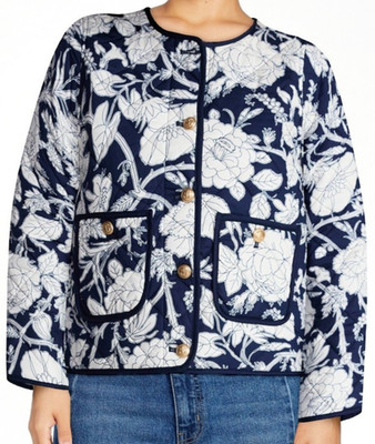 Time and Tru Brass Button Down Cropped Crew Neck Quilted Jacket  XXL (20) New