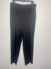 St. John Evening Satin Silky Black Pants Size 12 Wide Leg Pleated Side Zip Dress