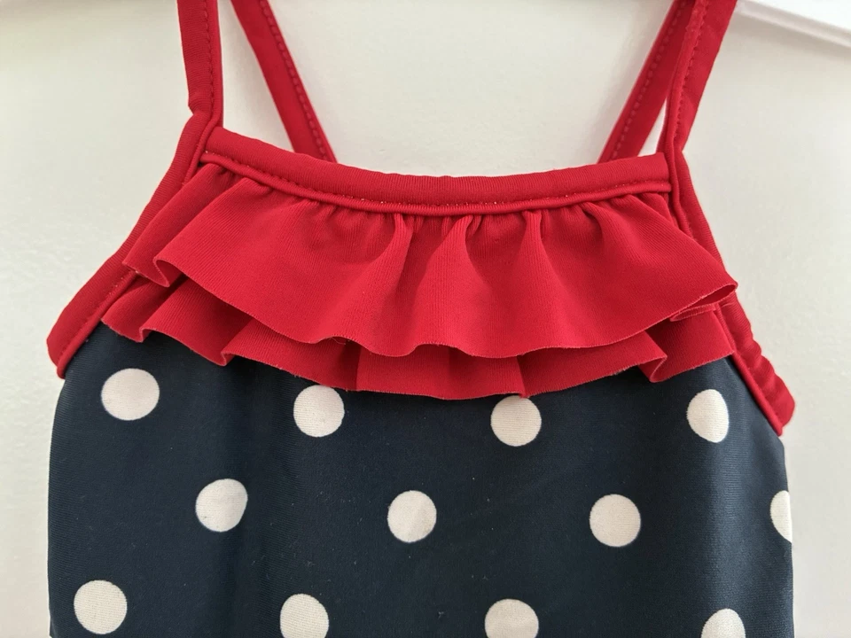 Carter's Baby Girl Patriotic Polka Dot Red Ruffle Lined 1-Piece Swimsuit Navy 6M - Изображение 4 из 4