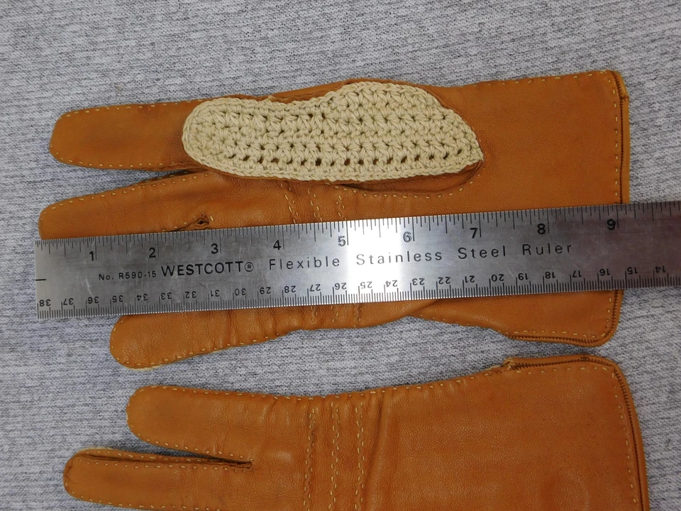 Guantes de cuero de ganchillo vintage para mujer marrón tostado medio marfil clásicos de conducción años 70 Foto 4 de 4