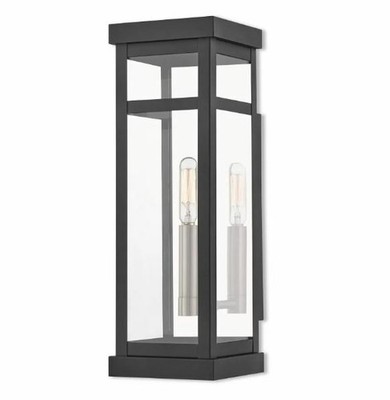 Livex Lighting 20703-04 Black 1-Light 15''T Wall Sconce w/Glass Panel Shades