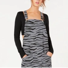 Material Girl Animal Print Mini Skirt Overalls Grey Black Large Juniors Casual