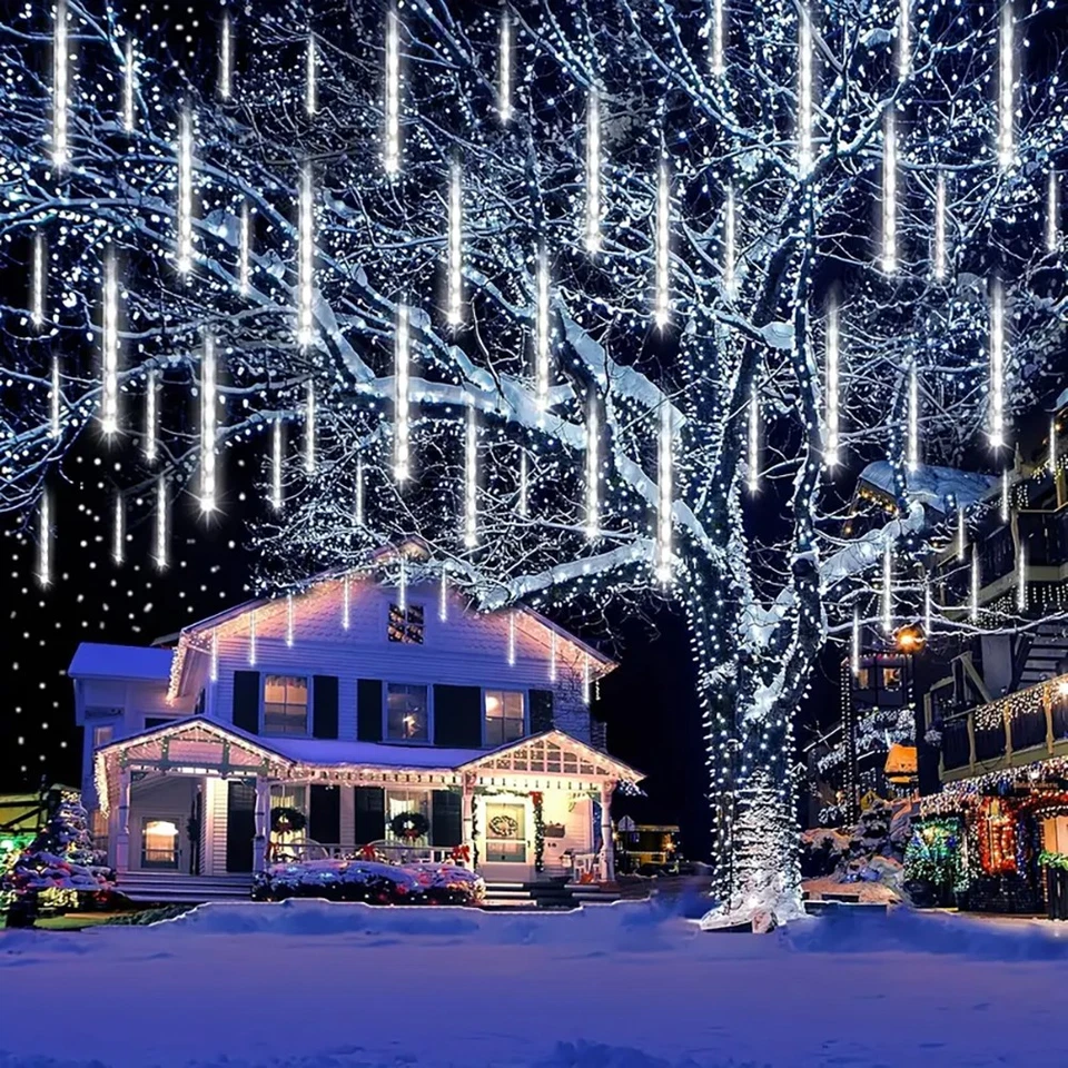LED Meteor Shower Rain Lights Icicle Snowfall Lights Christmas Outdoor Tree Deco - Image 3 of 4
