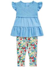 POLO RALPH LAUREN Baby Girls 2-Pc. Shirred Top & Floral Leggings Set PICK SIZE