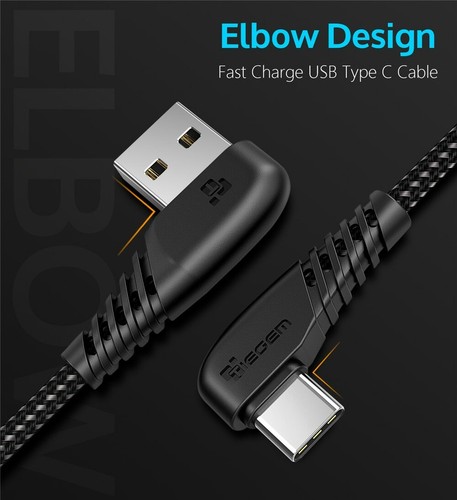 TIEGEM USB C 90 Degree Elbow Design Fast Charge Cable Black White Red 0.3m - 3m - Picture 2 of 11
