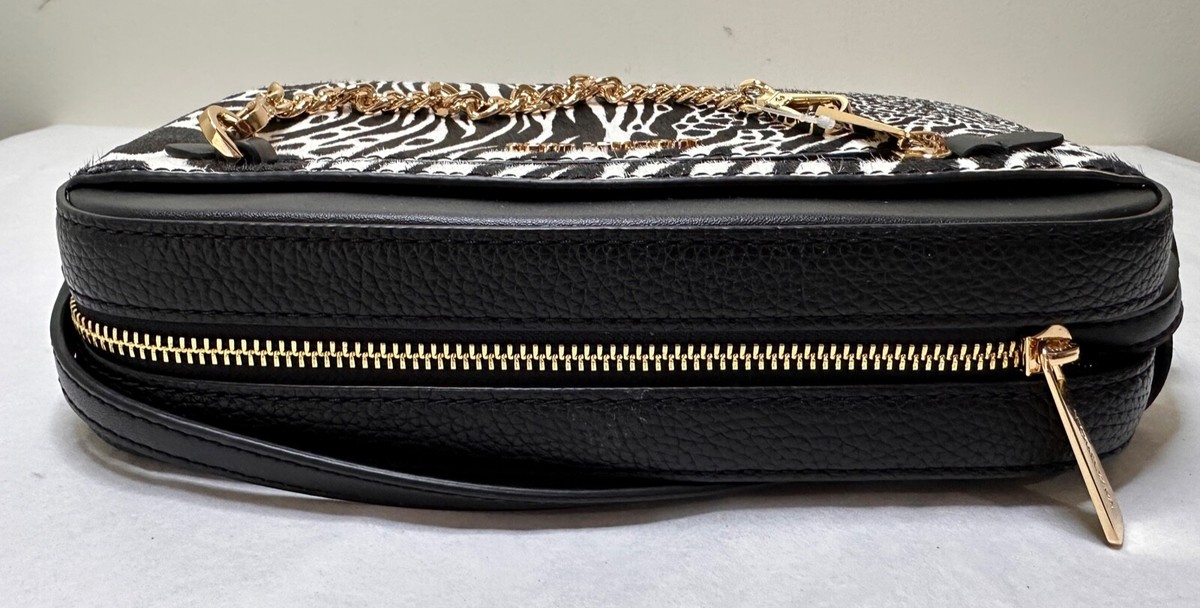 MICHAEL KORS JET SET ZEBRA BLACK LEATHER CALF HAIR ZIP CHAIN MICHAEL KORS JET SET ZEBRA BLACK LEATHER CALF HAIR ZIP CHAIN