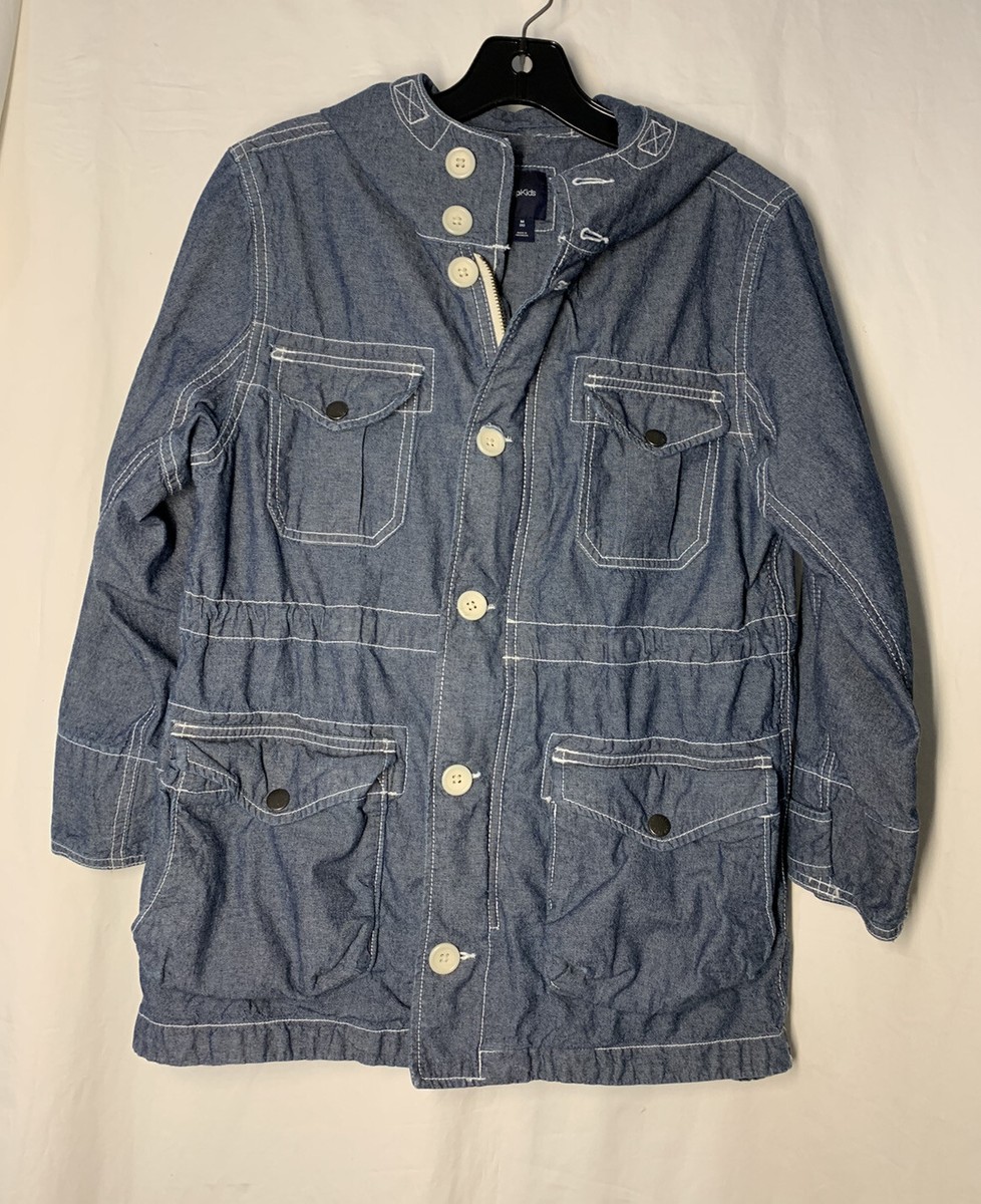 GAP Kids Light Denim Anorak Jacket Sz 8 Hood & Front Drawstring | eBay