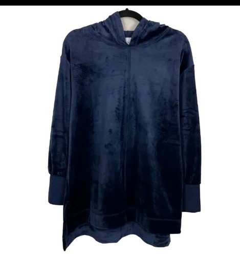 Chicos Zenergy Velvet Tunic Hoodie Pullover Blue Sz8/10 Euc - Picture 2 of 12