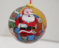 Inside Painted Glass Christmas Ornament Santa w Stuffed Animals Spiegel