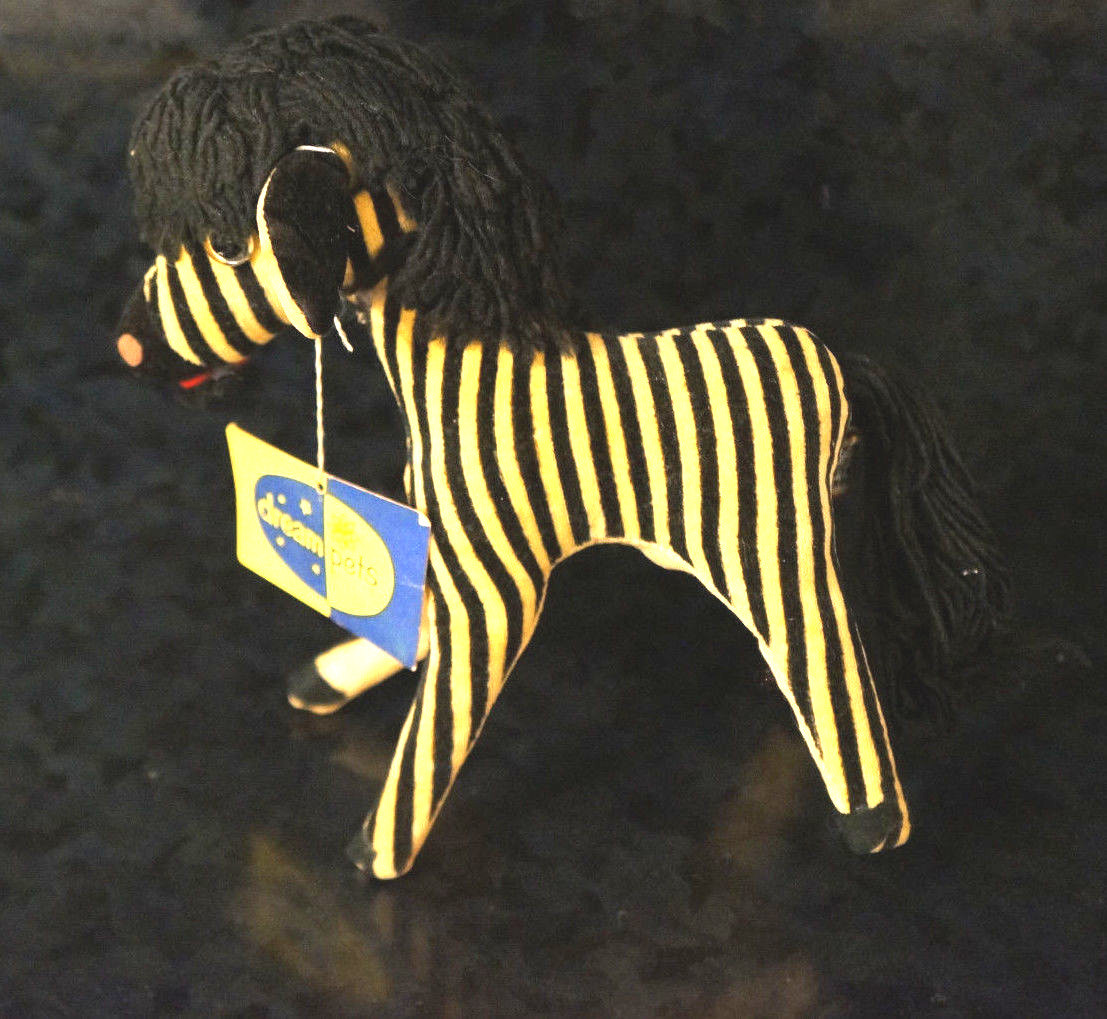 Vintage DREAM PETS DAKIN ZEBRA Stuffed Plush Black Yellow Stripes