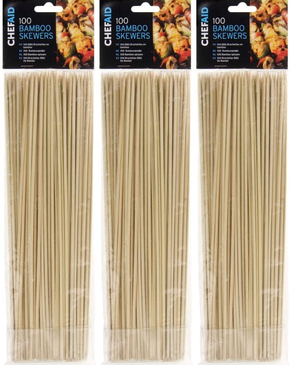 300x Chef Aid Bamboo Cooking BBQ Grill Buffets Party Skewers 25.5cm - Beige
