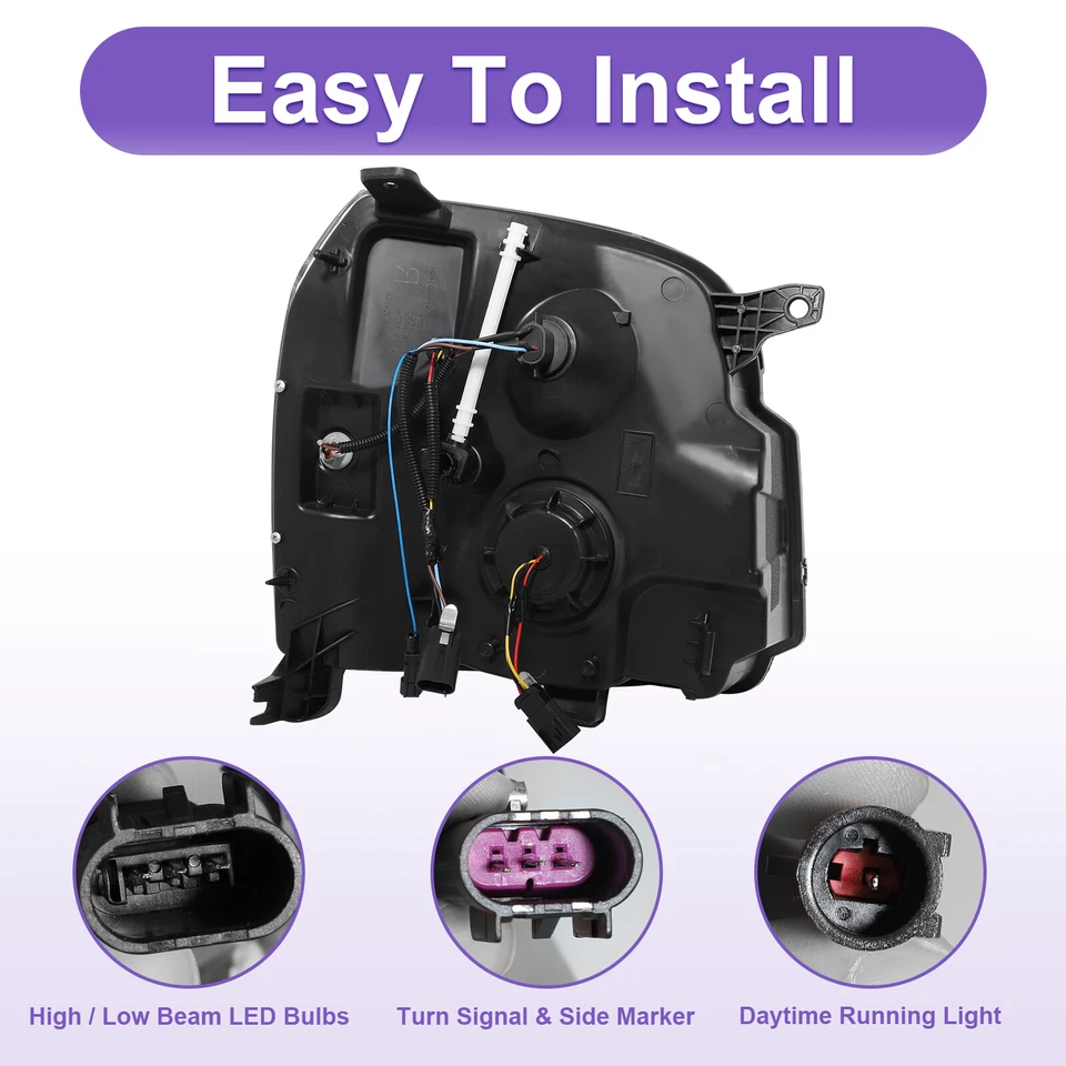 For 2007-2014 GMC Yukon XL Denali LED Projector Black Headlights W/Sequential  - Image 3 of 4