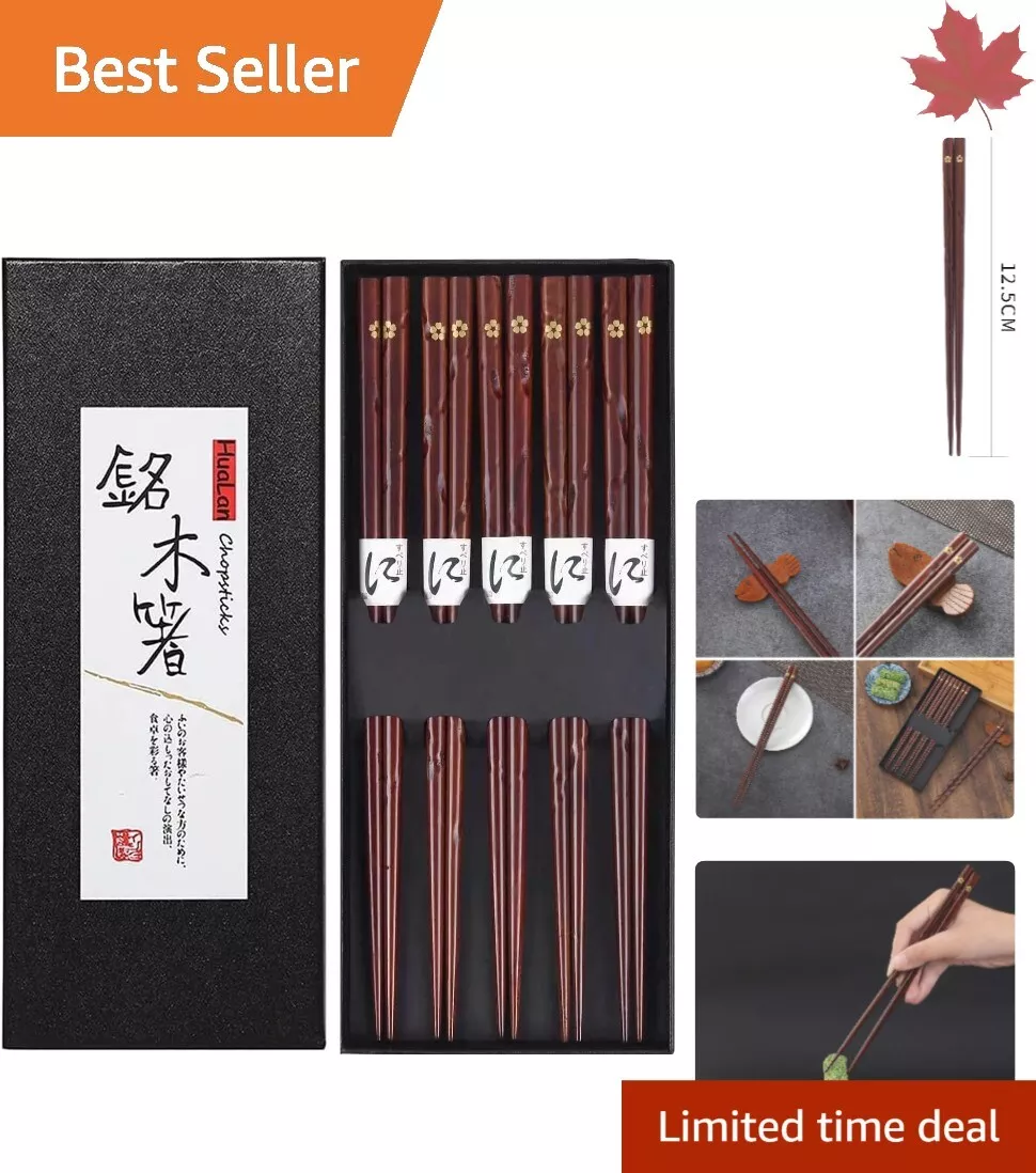 Premium Natural Wood Chopsticks Set Non Slip Durable 5 Pairs Gift Set