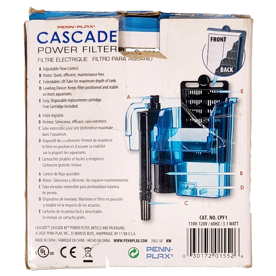 Penn-Plax Cascade 80 Aquarium Power Filter Up To 10 Gallon Hang On, New - Image 4 of 4