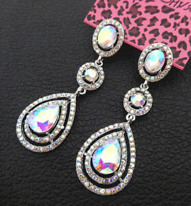 Women-039-s-AB-Crystal-Oval-Teardrop-Betsey-Johnson-Dangle-Drop-Earrings