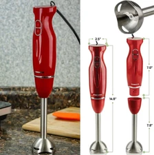 Electric Immersion Hand Blender Stainless Steel Blades 300W Ovente HS560R, Red