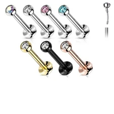 1pc Push In Press-Fit Gem 16g Labret Monroe Stud Lip Ring Helix Ear Cartilage