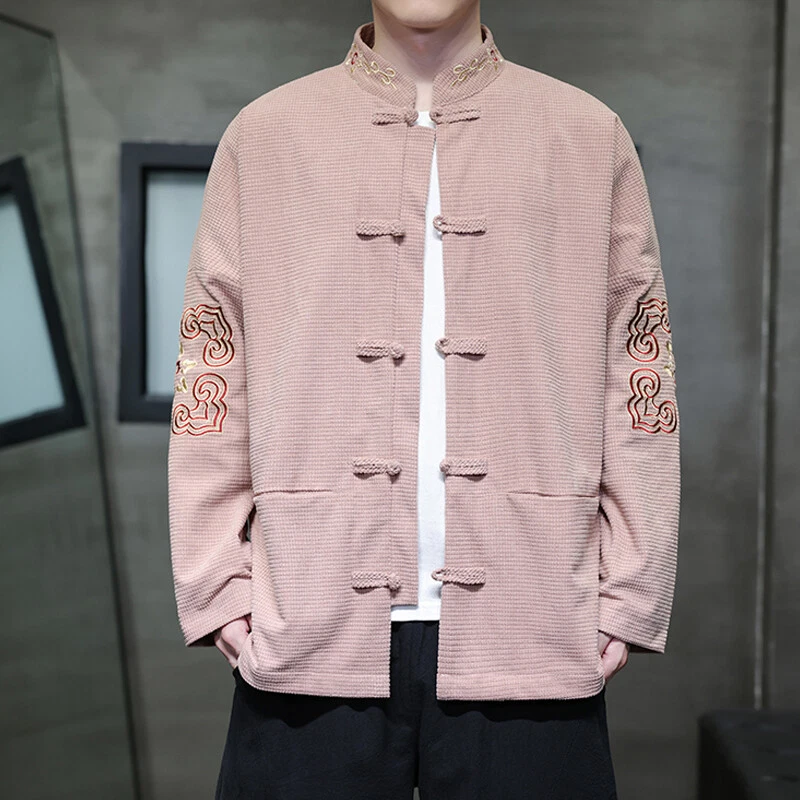 OFF WHITE Giacca Uomo Primavera Nuovo Stile Cinese Ricamata Giacca Retro Tang Tuta Cappotti